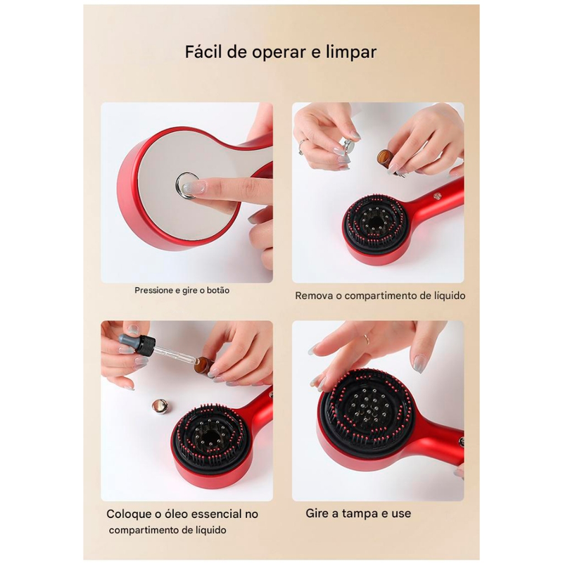 Escova Capilar Crescimento Fortalecimento dos Fios Aplicador de Óleo Recarregável Premium